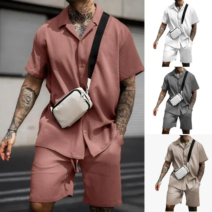 To-delt sommersett for menn med skjorte og shorts – Milan