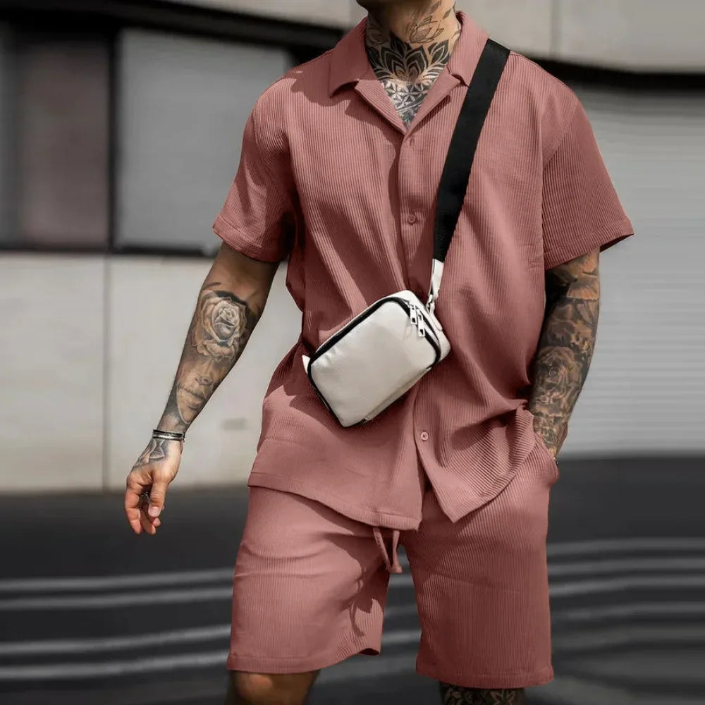 To-delt sommersett for menn med skjorte og shorts – Milan
