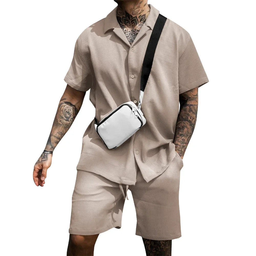 To-delt sommersett for menn med skjorte og shorts – Milan