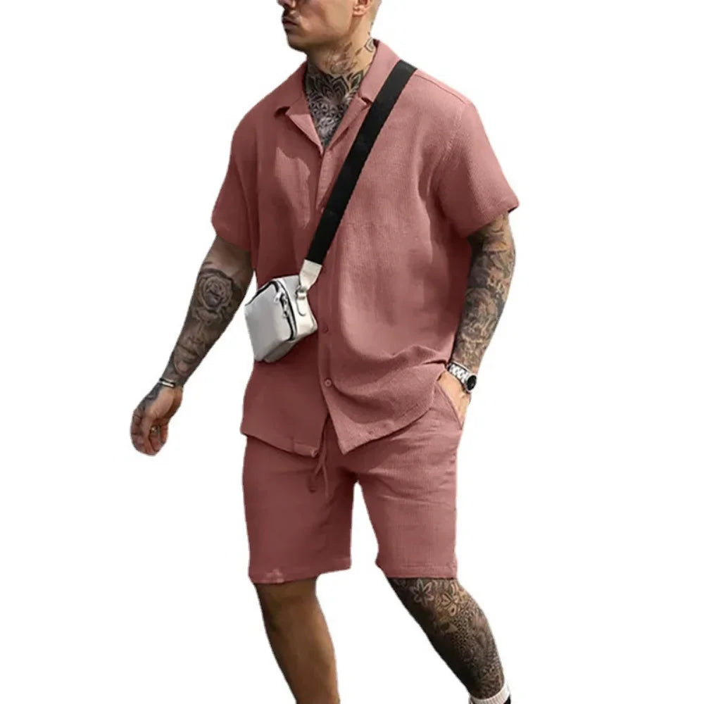 To-delt sommersett for menn med skjorte og shorts – Milan