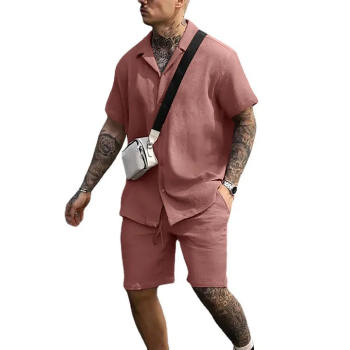To-delt sommersett for menn med skjorte og shorts – Milan