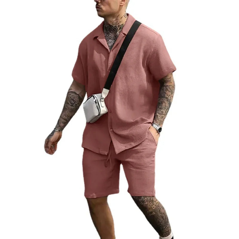 To-delt sommersett for menn med skjorte og shorts – Milan
