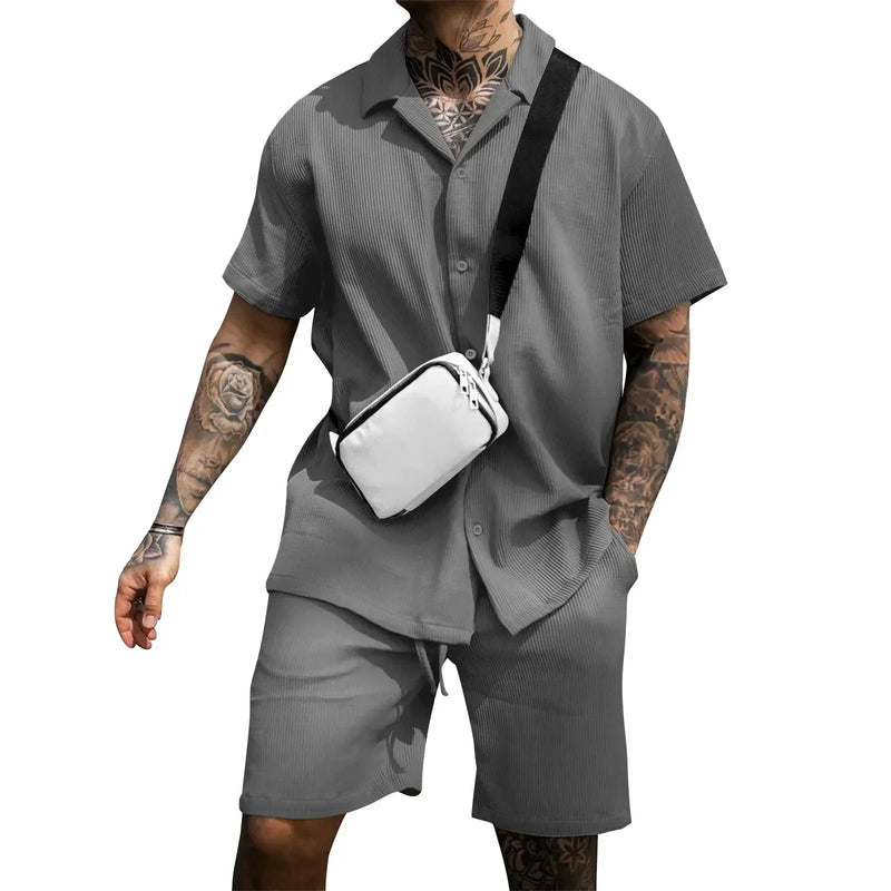 To-delt sommersett for menn med skjorte og shorts – Milan