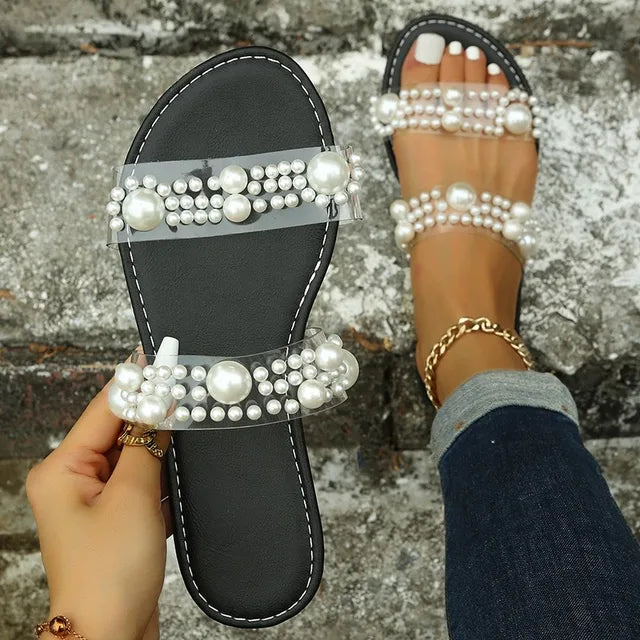 Bohemian Slip-On Women's Sandals with Bead Decoration – Elvyna