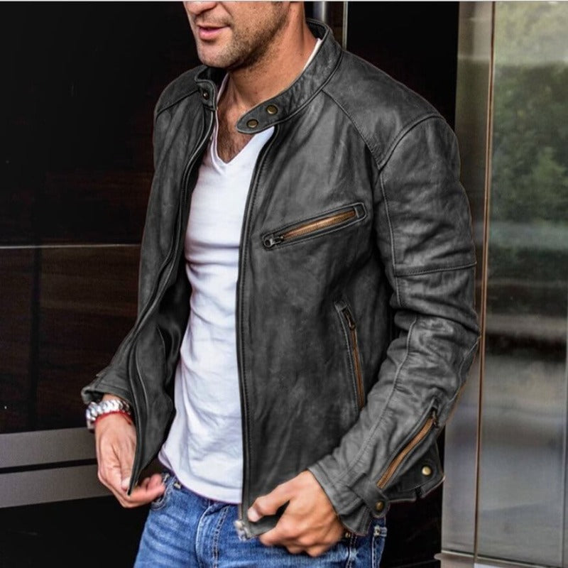 Men's leather jacket with weatherproof autumn coating – Leandro
