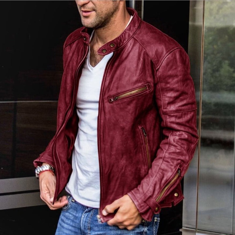 Men's leather jacket with weatherproof autumn coating – Leandro