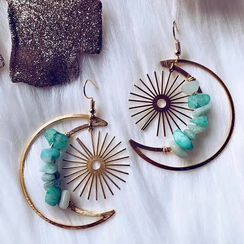 Natural Crystal Moon Star Earrings – Elara