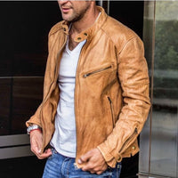 Men's leather jacket with weatherproof autumn coating – Leandro