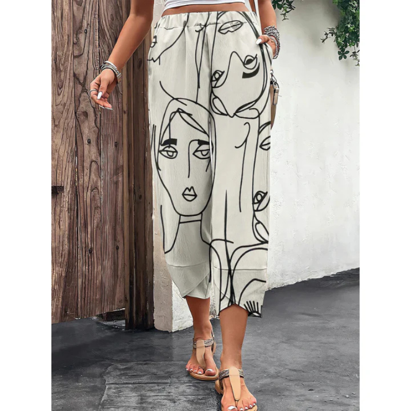 Pantalón de verano casual para mujer con pierna ancha y cintura elástica – Yara