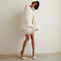 Sequin Dress with Feather Details - Ayla