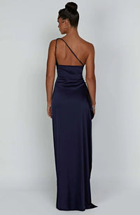Satin stripe evening dress with one shoulder strap - Vivienne