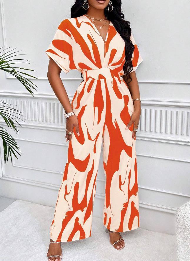 Summer Print Jumpsuit with V-Neck – Noemi