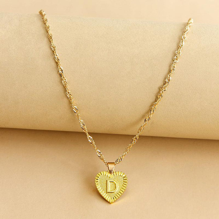 Golden Initial Heart Pendant Necklace - Amara