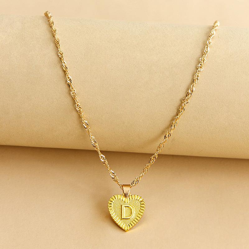 Golden Initial Heart Pendant Necklace - Amara