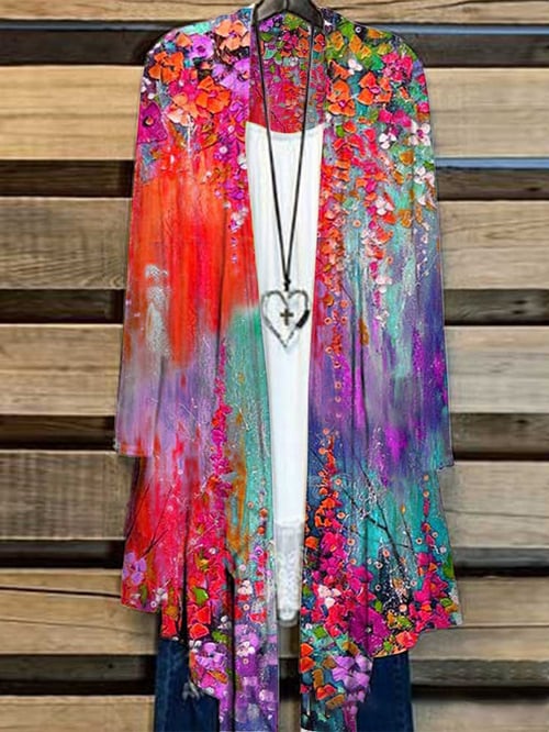 Long women's jacket with floral pattern – Liva