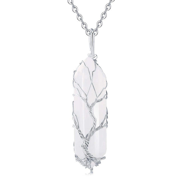 Stylish Crystal and Tree of Life Gemstone Necklace – Elara