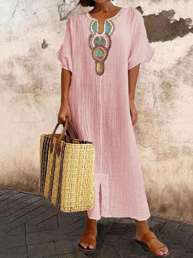 Kaftan Maxi Dress with Embroidery – Yasmin
