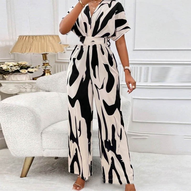 Summer Print Jumpsuit with V-Neck – Noemi