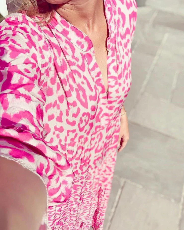 Elegant maxi dress with pink leopard print - ChicSafari