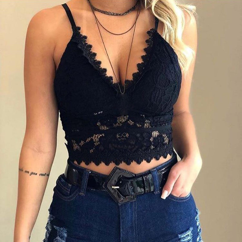 Summer top with V-neck and floral lace – Maevina