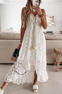 Weiße Spitzenfransen-Kleid - Élodie