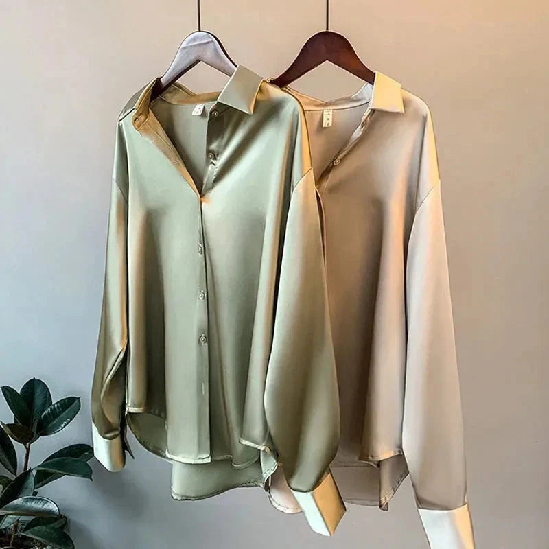 Stilig sateng damebluse - Elina