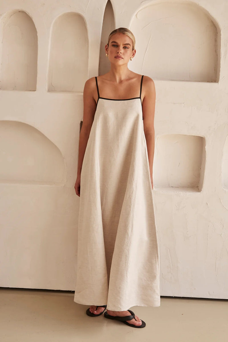 Beige summer dress with feminine silhouette – Isara