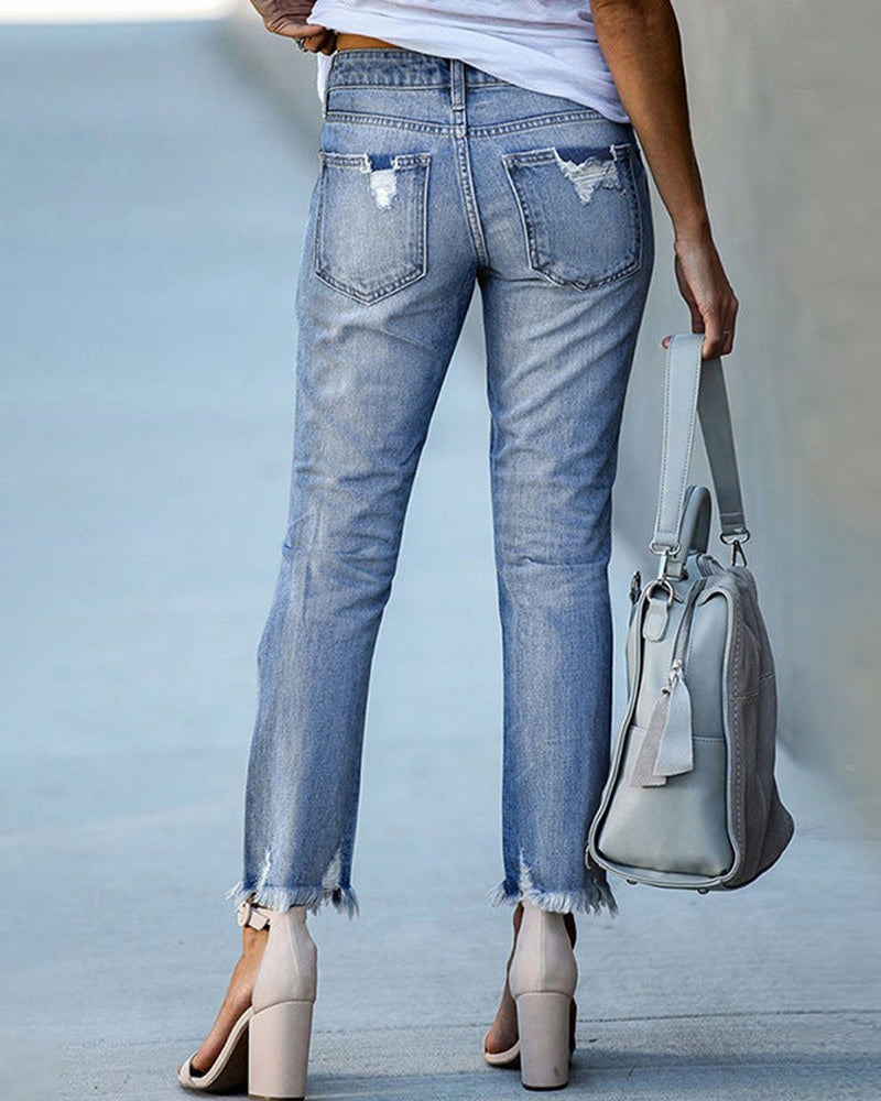 Women's Slim-Fit Jeans with Rips – Liora