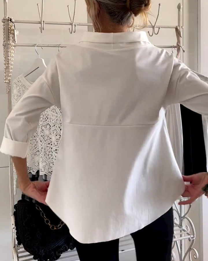 Blusa de otoño para mujer con cuello alto y mangas 3/4 – Mireille