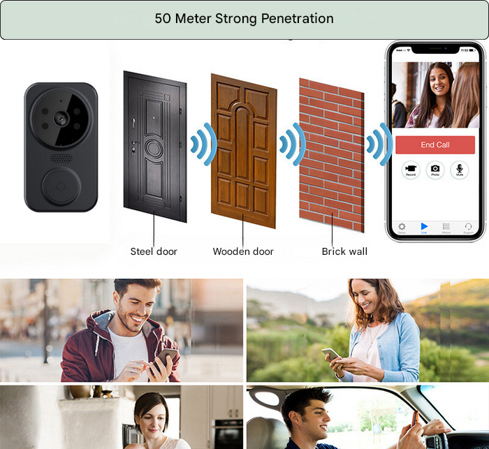 Schwarze smart Wi-Fi dørklokke med kamera – Noctiq