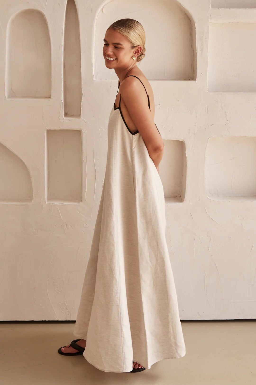 Beige summer dress with feminine silhouette – Isara