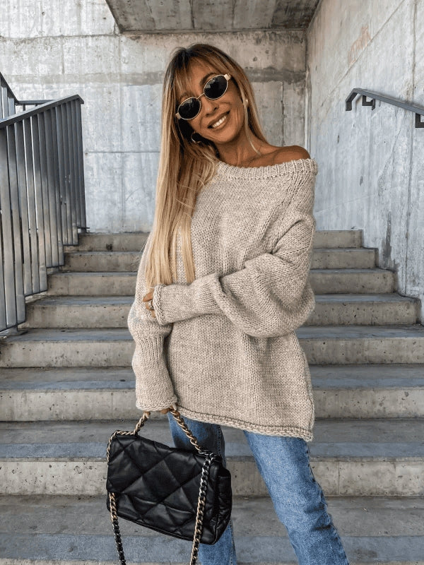 Loose knitted women's sweater with off-shoulder design – Amira