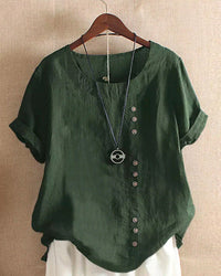 Casual short-sleeve blouse with round neckline – Nora