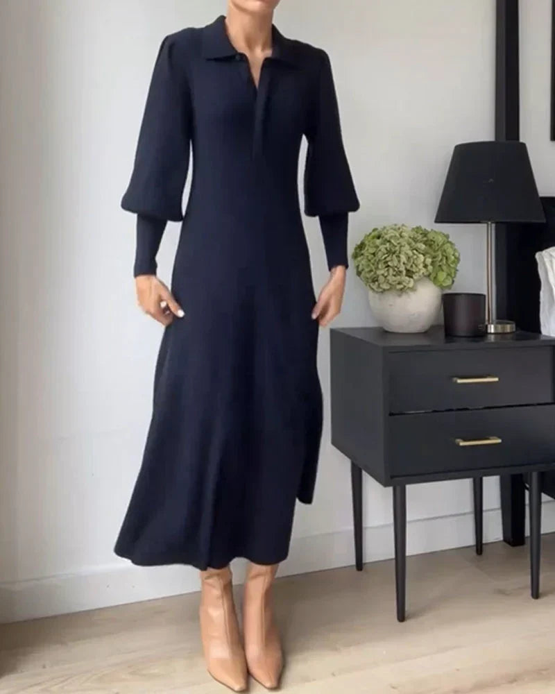 Strick-midi-Kleid mit Kragen – Loranza
