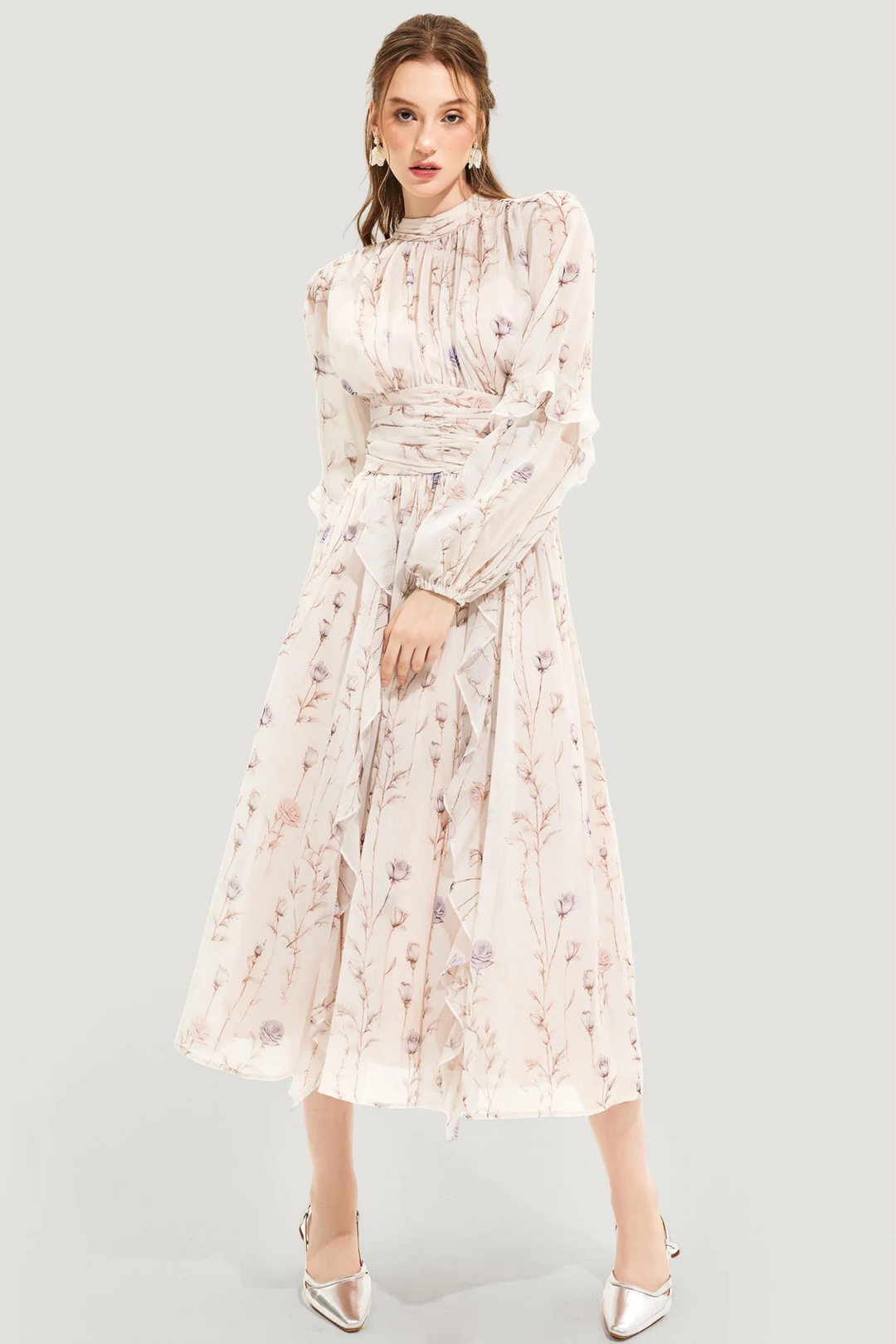 Summer dress with floral pattern and pleated skirt – Alina