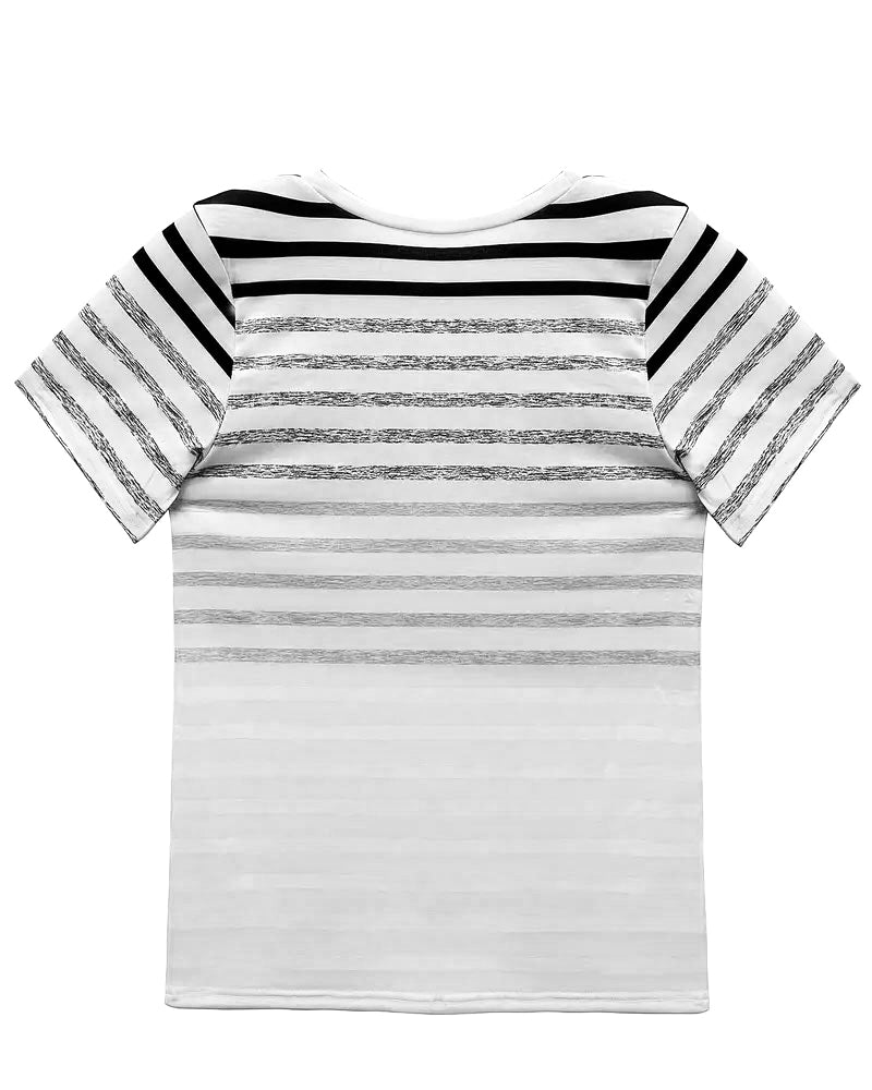 Camiseta de mujer a rayas con cuello redondo y degradado – Melia