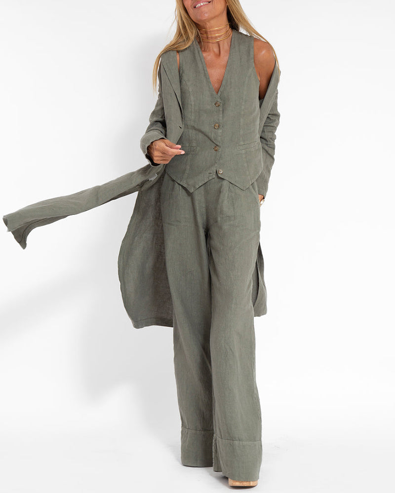 Linen 2-piece set with wide-cut pants and vest – Alma