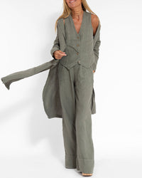 Linen 2-piece set with wide-cut pants and vest – Alma