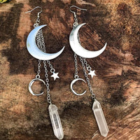 Natural Crystal Moon Star Earrings – Elara