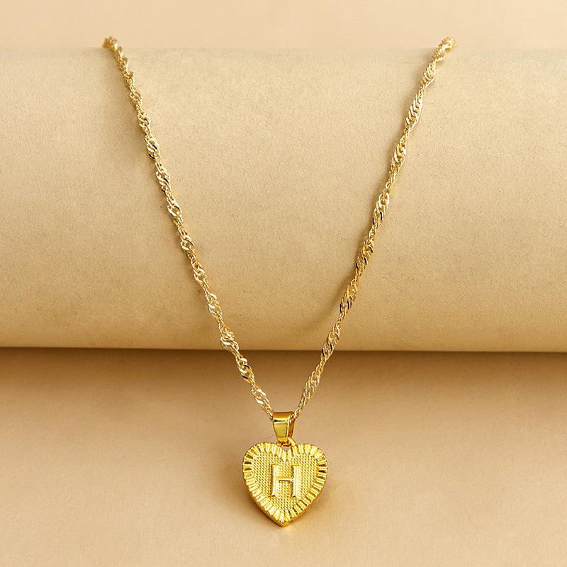 Golden Initial Heart Pendant Necklace - Amara