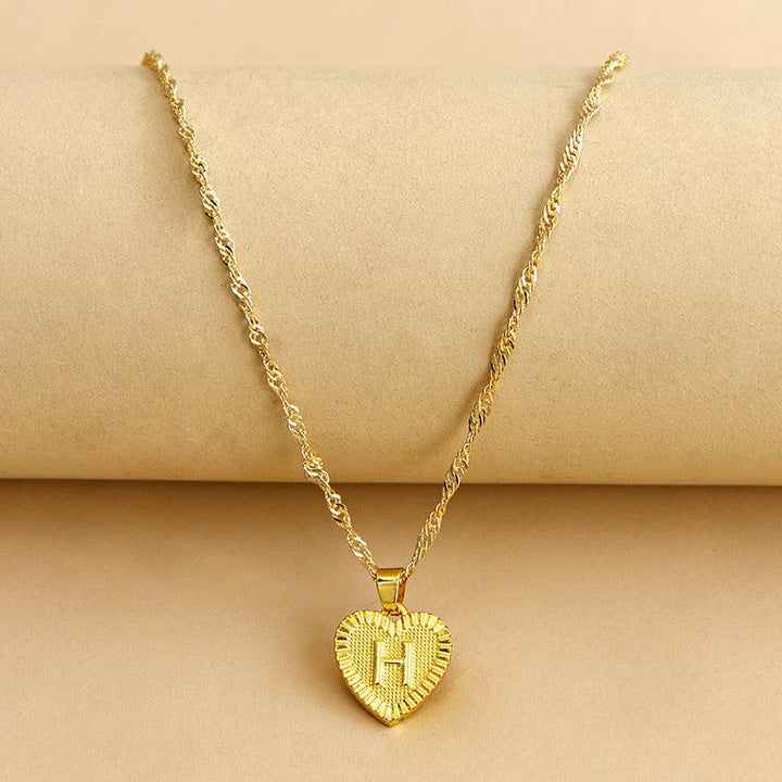 Golden Initial Heart Pendant Necklace - Amara