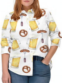 Dame Plus Size Bluse med heltrykk – Greta Oktoberfest 2025