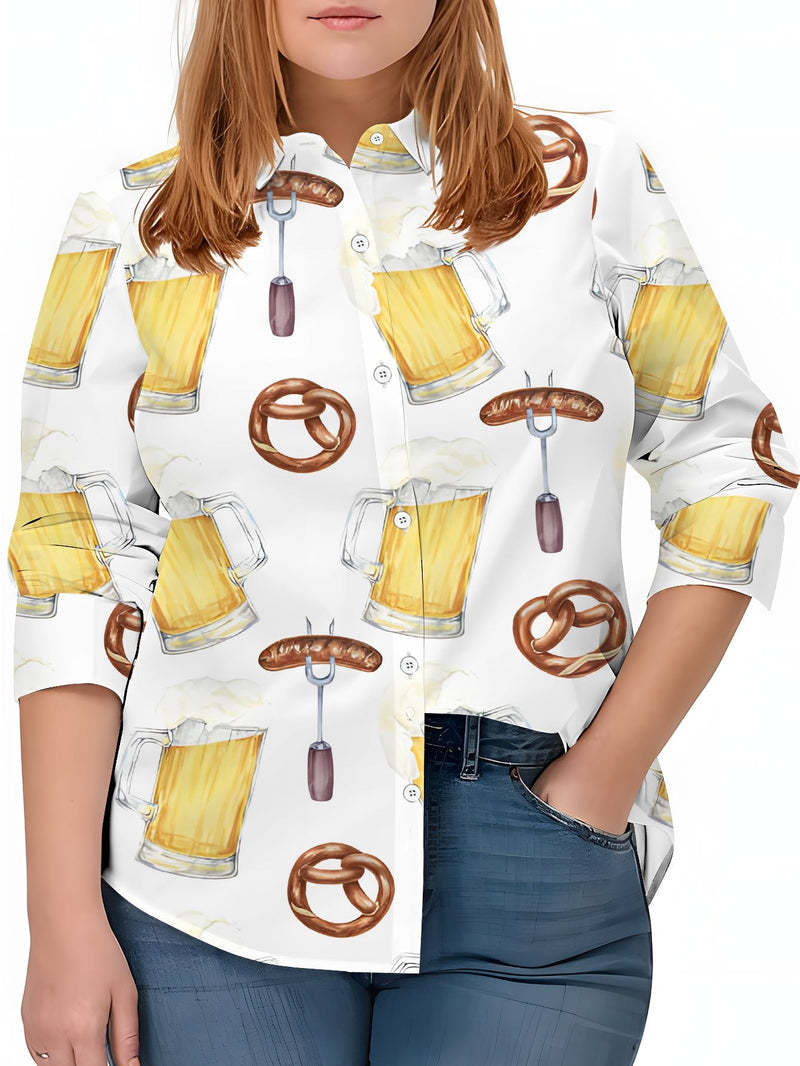 Dame Plus Size Bluse med heltrykk – Greta Oktoberfest 2025