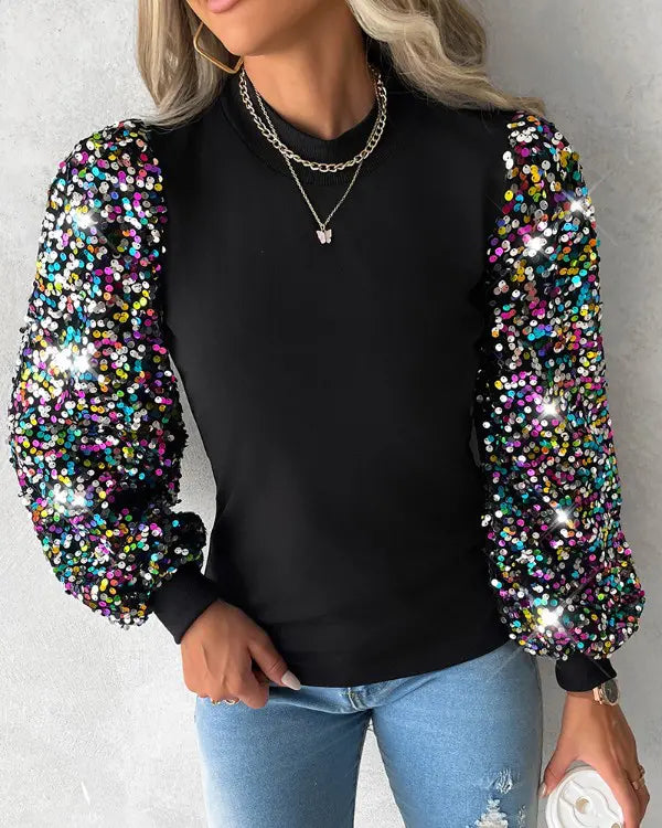 Trendy damebluse med farvede ballonærmer - Lorena