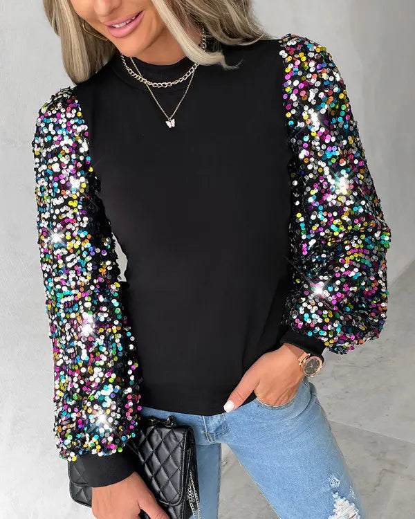 Trendy damebluse med farvede ballonærmer - Lorena