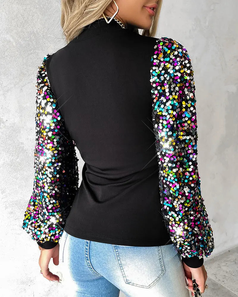 Trendy damebluse med farvede ballonærmer - Lorena