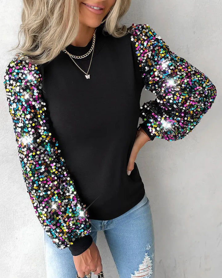 Trendy damebluse med farvede ballonærmer - Lorena