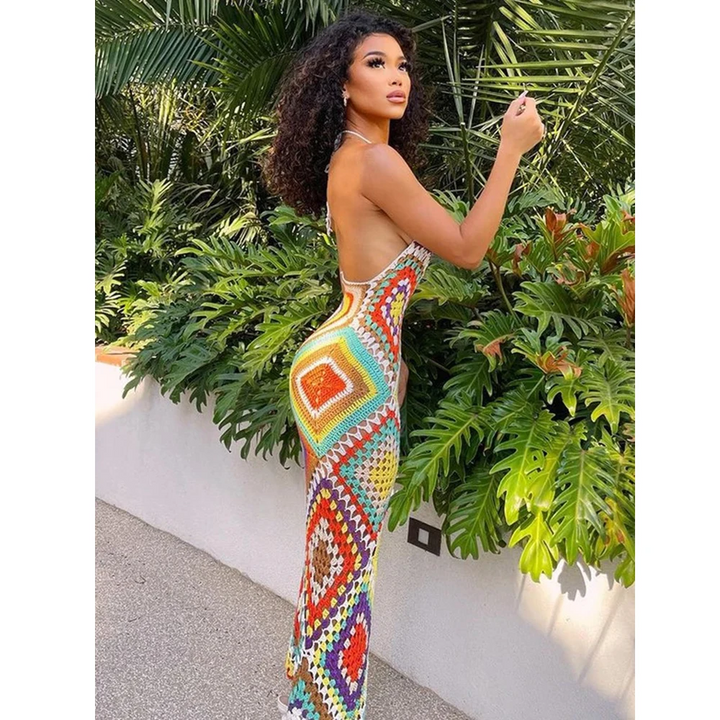 Handmade Crochet Long One-Piece Beach Dress – Soleia