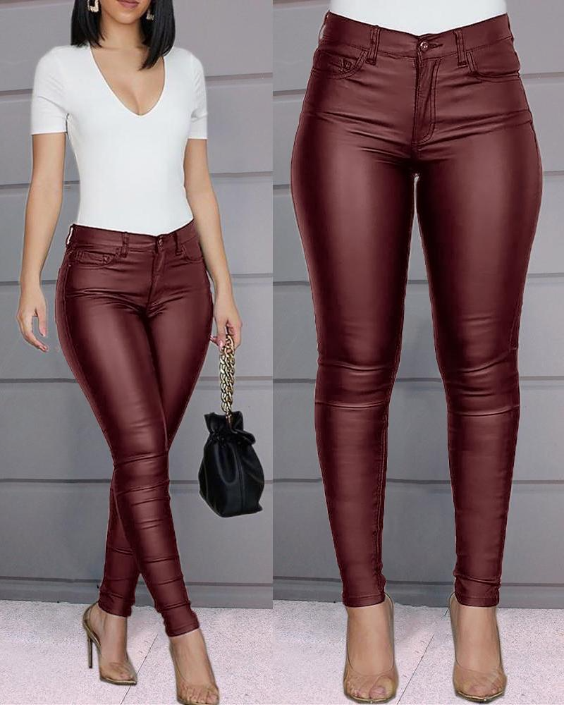 Leather stretch pants with high waist – Raffaela