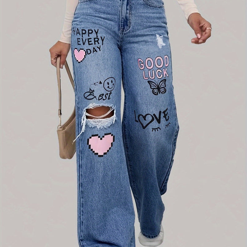 Jeans de mujer con estampado de corazón y grafiti - Lotte